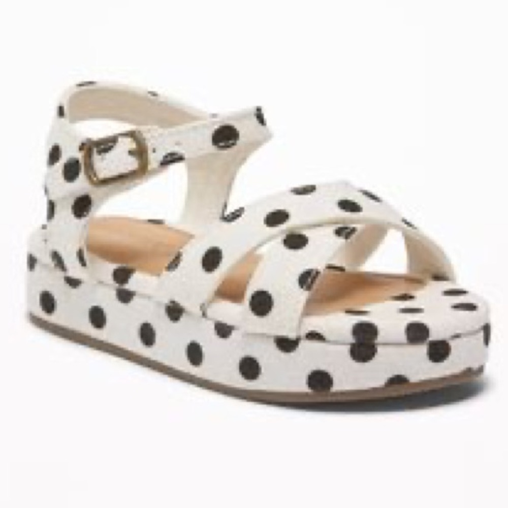 EUC Retro Toddler Polka Dot Old Navy Strap Platform Sandals Black White - Picture 2 of 6
